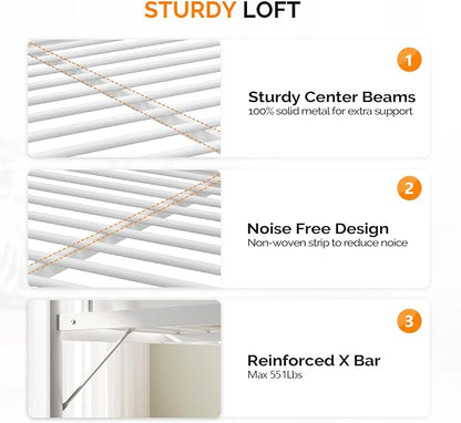 VINGL Loft Bed Full Size Kids Loft with 2 Stairs Design,Space-Saving Double Bed for Teens, Adults, Heavy Duty Metal Square Slat, No Box Spring Needed,White