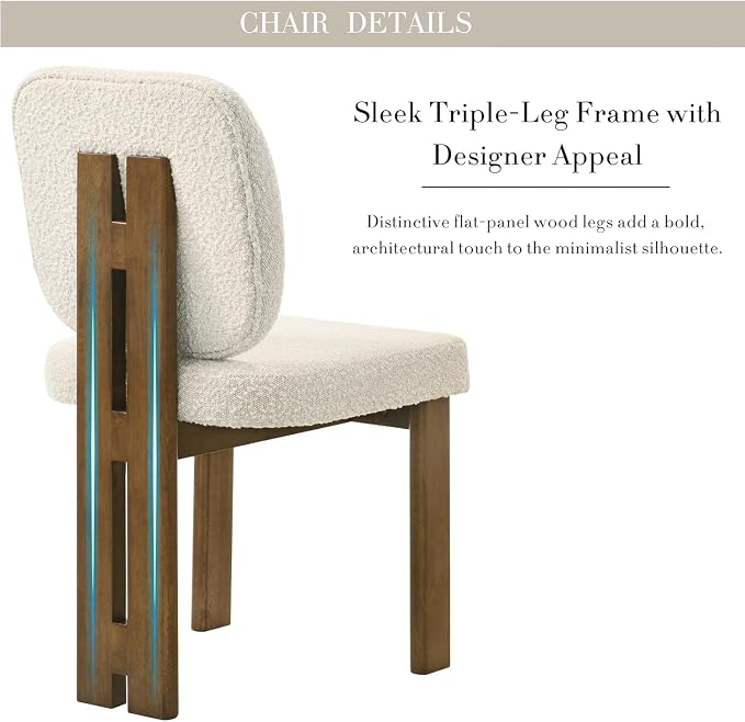 CIMOTA Modern Boucle Dining Chairs Set of 2, Upholstered Armless Side Chairs with Ergonomic Curved Back/Walnut Wood Legs, Mid-Century Dining Kitchen Room Chairs for Kitchen or Dining Room, Beige