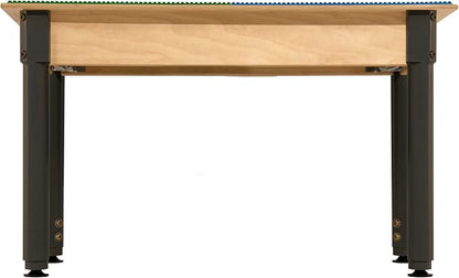 Wood Designs Time-2-Play Kids Birch Plywood Rectangular Lego Compatible Play Table, 30.75"x 15.5" with 18”-29” Adjustable Legs, Montessori Building Blocks Desk with Trough [Blue and Green]