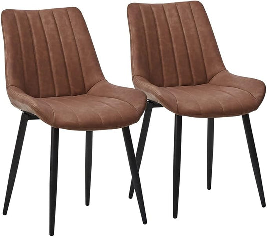 CLIPOP Dining Chairs Set of 2, Faux Leather Dining Chairs with Upholstered Seat, High Back Comfy Cushion, Metal Leg, Accent Kitchen Side Chair for Living, Restaurant & Meeting Room, Brown