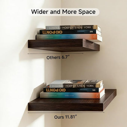 17.5in Floating Shelves for Wall, Wall Mounted Shelves for Decor Storage Set of 2, Floating Shelf for Bedroom, Bathroom, Living Room and Kitchen（Black）