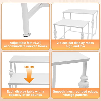 Retail Display Tables White Boutique Nesting Tables | 2 Piece Set, Vintage Display Table, Clothing Shoes Display Shelf, For Retail Stores, Carbon Steel