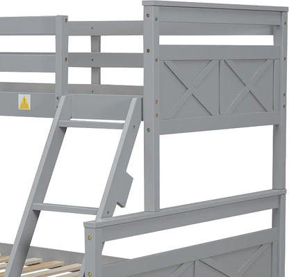Merax Twin Over Full Bunk Bed with 2 Storage Drawers,Solid Wood Bunk Bed with Ladder and Safety Guardrail for Bedroom Kids Adults,Can be Separated into 2 Platform Beds,Gray