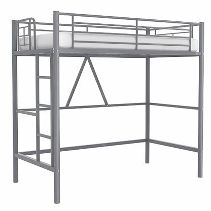 VECELO Metal Loft Bed Twin Size, Heavy Duty Bedframe with Removable Ladder and Safety Guardrail, Space-Saving, Noise Free, No Box Spring Needed, Grey