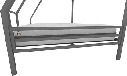 Novogratz Maxwell Metal Bunk Bed Frame for Kids and Teens, with Angled Ladder, High Guardrail and Metal Slats, No Boxspring Required, Underbed Storage Space, Twin-Over-Full, Gray