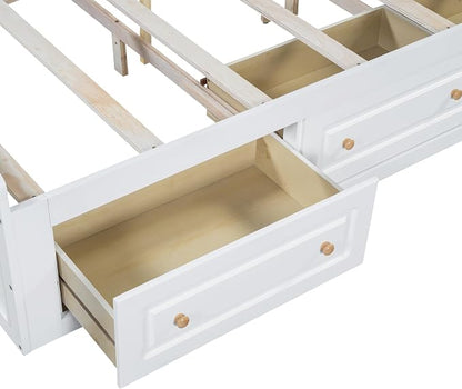 Merax Wood Queen Size Platform Bed Frame with 6 Drawers, Storage Bed Frame Without Headboard for Kids Teens and Adults, White