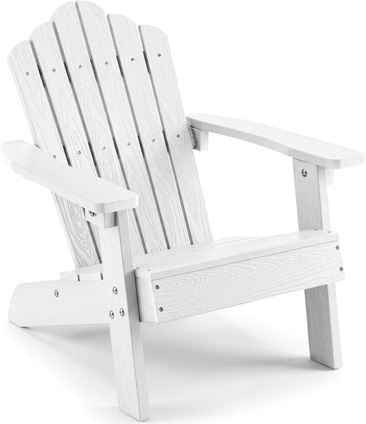Costzon Kids Adirondack Chair, All-Weather HIPS Toddler Outdoor Chair, Wooden Textured Plastic Fire Pit Chair, Kids Patio Chair for Backyard Lawn Garden, Fits Children Age 3-7 Years (1, White)