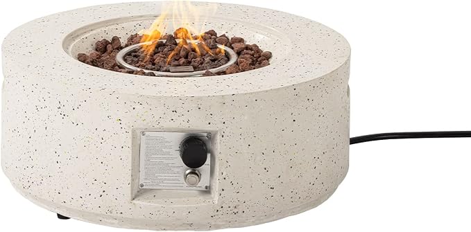 COSIEST Outdoor Propane Fire Pit Coffee Table, 28-inch Terrazzo Round Base Patio Heater, Certified, 40,000 BTU Stainless Steel Burner, Free Lava Rocks, Waterproof Cover