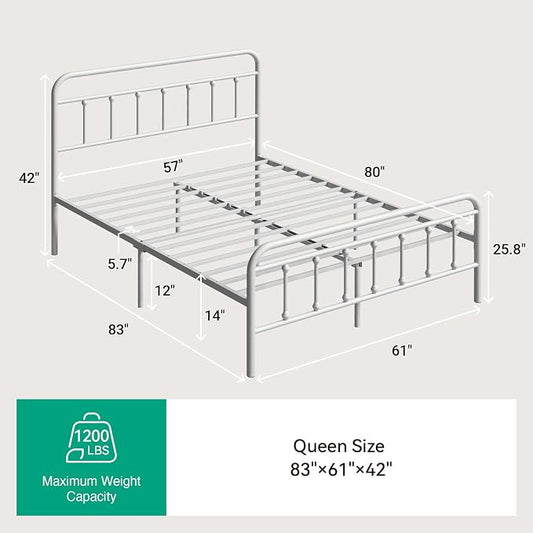 Novilla Metal Bed Frame Queen Size - Modern Minimalist Victorian Style with Headboard/Footboard, Heavy-Duty Steel Slats/Underbed Storage/No Box Spring Needed/Easy Assembly/Noise Free/White