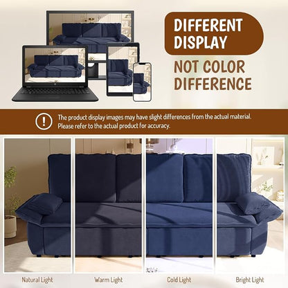 94.5'' Sleeper Sofa Bed King Size, Modern Corduroy Pull Out Couch, 3-in-1 Convertible Futon Sofa, 3 Seater Couches, Cloud Recliner, Pillow Arm, for Living Room, Apartment, Offices, Dark Blue