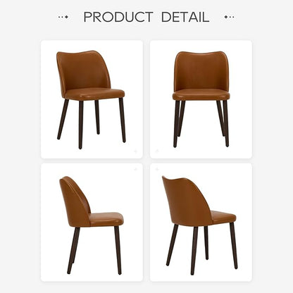 COLAMY Dining Chairs Set of 2, Upholstered Leather Kitchen Chairs with Curved Back, Padded Seat and Solid Wood Legs, Modern Dining Chair for Kitchen Dining Room, Light Brown