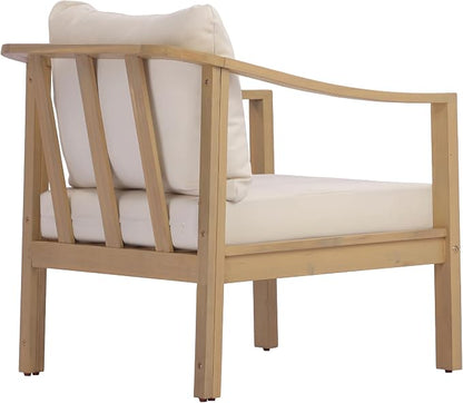 Merax 4 Piece All-Weather Acacia Wood Outdoor Furniture Set, 5-Seater | Patio 3-Seater Sofa, 2 Club Chairs with Coushions, 1 Coffee Table, Conversation Set for Backyard, Deck, Poolside, Teak+ Beige