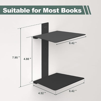 Mefirt Invisible Floating Bookshelves for Wall, 6 Tier Vertical Spine Book Tower, Heavy Duty Floating Book Shelves Metal Book Organizers for Home Office, 3 Pack(Black)