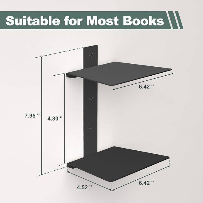 Mefirt Invisible Floating Bookshelves for Wall, 4 Tier Vertical Spine Book Tower, Heavy Duty Floating Book Shelves Metal Book Organizers for Home Office, 2 Pack(Black)