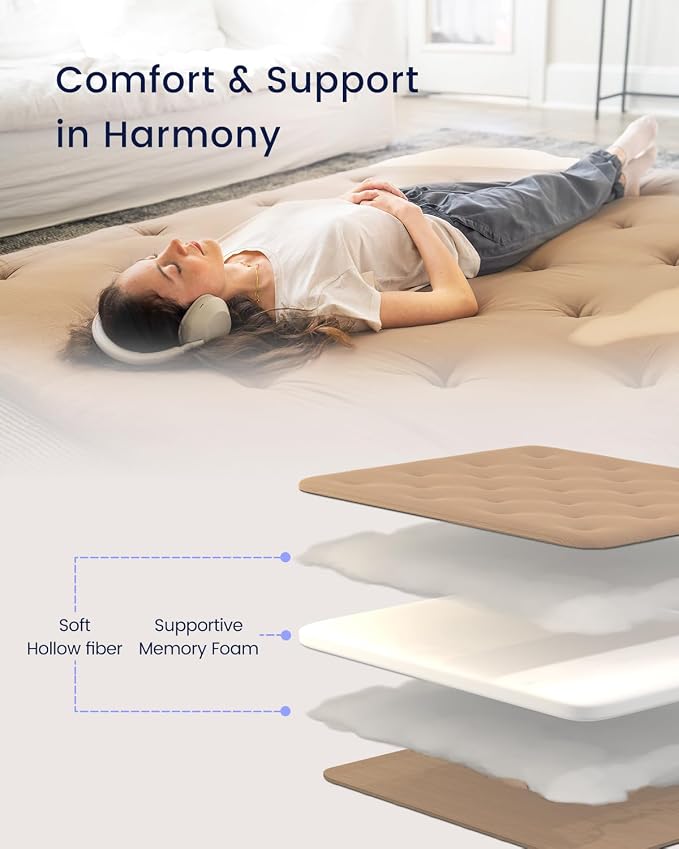 ZonLi Japanese Floor Futon Mattress Queen Size 80"x 60", 100% Cotton Cover 2.5'' Thicken Tatami Mattress, Foldable Sleeping Pad, Portable Dormitory Tatami Mat(Khaki)
