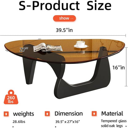 Mid Century Modern Glass Coffee Table, Coffee Table for Living Room, Noguchi Coffee Tables,Suitable for Bedroom Living Room Reception Office Tables (Black/Brown, ML)