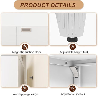 47" White Metal Storage Cabinet with 2 Doors and 3 Adjustable Shelves,Steel Garage Tool Cabinet, File Cabinet,Kitchen Pantry Cabinet for Home,Office,Garage,School,Warehouse