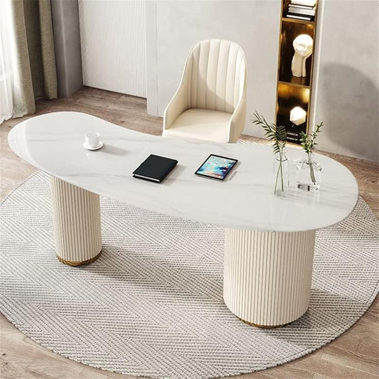 LAKIQ Modern Sintered Stone Writing Desk with 3 Drawers White Howe Office Working Pedestal Table Home Desktop Computer Desk Home Office Writing Desk with Storage-Table Only(70.9"L x 27.6"W x 29.5"H)