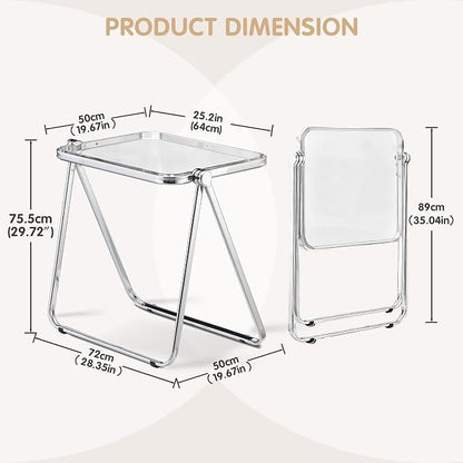 Acrylic Folding Table - Modern TV Tray Dinner Table for Eating on Couch - Small Folding Table Foldable Computer Desks Space-Saving with Chrome Frame No Assembly Required -Clear