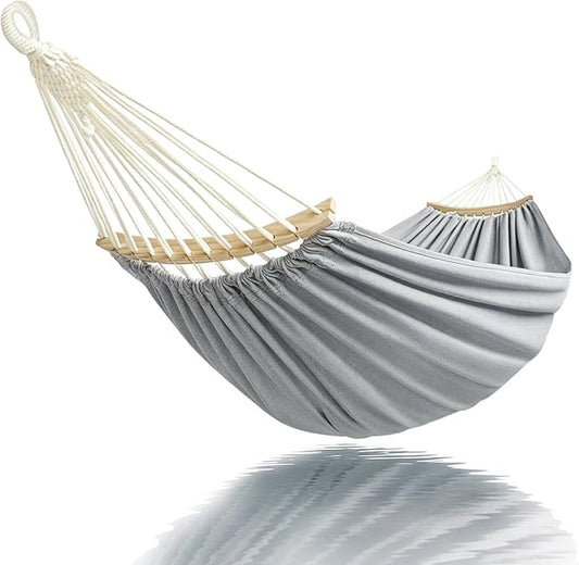 Double Hammock 2 Person Extra Large 220x150cm Total Length 330cm Load 500lb Canvas Cotton Hammock for Patio Porch Garden Backyard Lounging Outdoor and Indoor with Removable Spreader bar