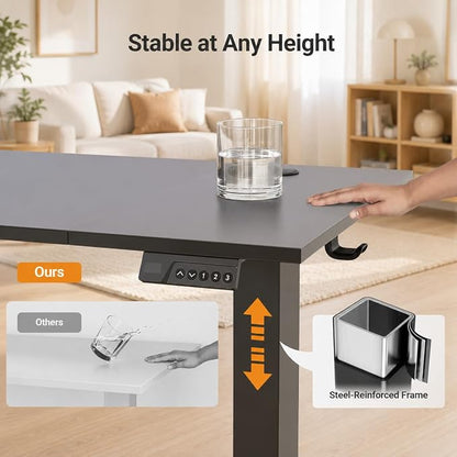 Claiks Electric Standing Desk, 48 x 24 Inch Height Adjustable Sit Stand Desk for Home Office, Computer Desk with Memory Presets, Cable Management & Headphone Hooks, 156 lbs Capacity, Black