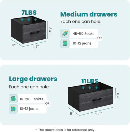 OLIXIS 5 Drawer Dresser for Bedroom, Storage Organizer Unit for Closet | Chest of Drawers for Clothes Storage with Bins, Wide Fabric Bedroom Dresser, Wooden Top, Living Room, Black Wood