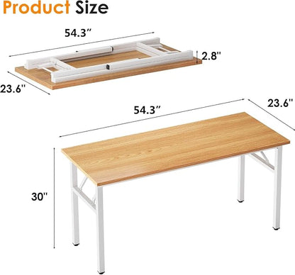 Need Office Computer Desk - 54.3L Sturdy and Heavy Duty Folding Laptop Table,Writing Table/Home Office Desk/Sewing Table,No Assembly Required (Teak & White Frame)