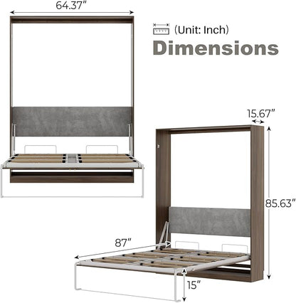 Bobve Farmhouse Murphy Bed Queen, 85" Wall Bed Folds to Save Space, Concealed Bed Frame with Hydraulic Rod and Wall Mounted Features for Apartment/Office/Guest Room