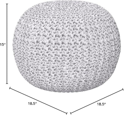 BIRDROCK HOME Round Pouf Ottoman Foot Rest - 18.5”x18.5”x15” Boho Compact Comfortable Soft Cotton Braided Foot Stool with Bean Bag Filling for Living Room, Bedroom, or Nursery (Ivory)