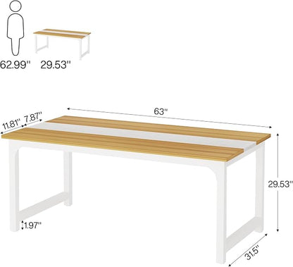 Tribesigns Modern Computer Desk, 63 x 31.5 inch Large Office Desk Computer Table Study Writing Desk Workstation for Home Office, Light Walnut/White