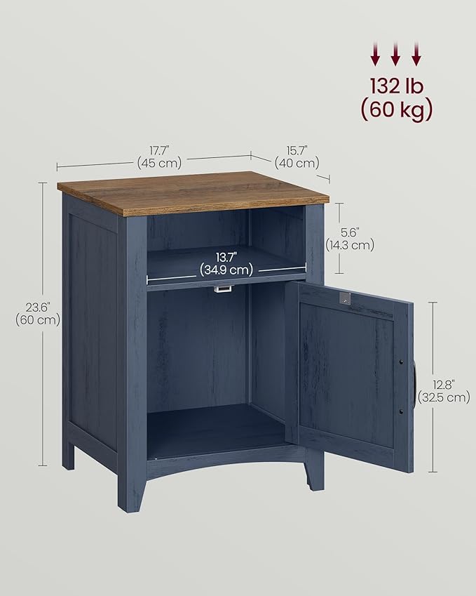 VASAGLE LIRY Collection - Farmhouse Nightstand, Barn Door, Set of 2, Bedside Table with Storage, Side End Table, Night Stand, Open Compartment, for Bedroom, Rustic Blue and Honey Brown ULET609Q101S-2J