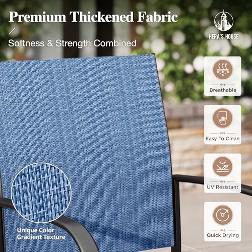 HERA'S HOUSE 7pc Outdoor Patio Dining Set, Wood-Look Metal Table, Blue