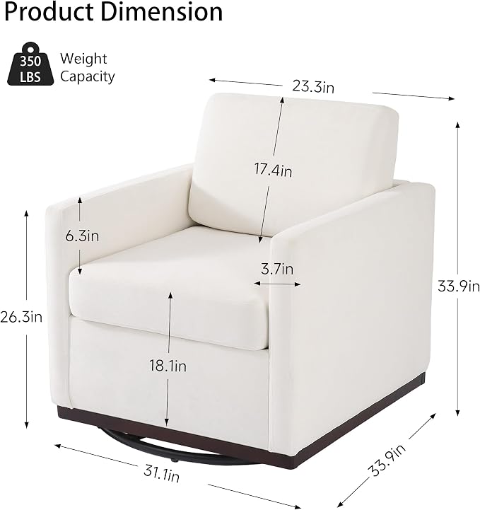 360° Swivel Accent Chairs Set of 2, 31" Wide Upholstered Club Armchairs for Living Room, Comfy Square Swivel Barrel Chair with Metal Base, Chenille Fabric, Beige