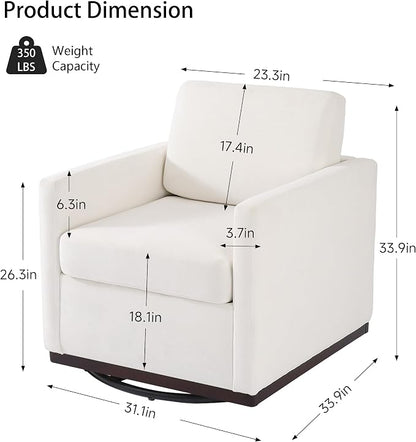 360° Swivel Accent Chairs Set of 2, 31" Wide Upholstered Club Armchairs for Living Room, Comfy Square Swivel Barrel Chair with Metal Base, Chenille Fabric, Beige