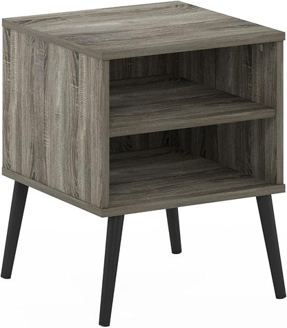 Furinno Claude Mid Century Style Nightstand with Wood Legs, 15.55 (D) x 15.55 (W) x 20.16 (H) inches, French Oak Grey