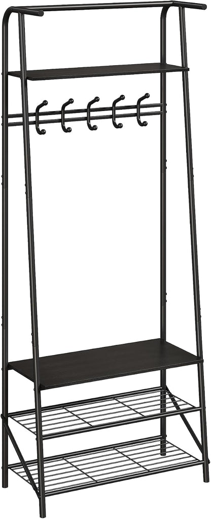 MDF Hall Tree with Bench, 4-in-1 Entryway Coat Rack with Storage Shelf & Shoe Organizer, Sturdy Freestanding Furniture for Living Room, Bedroom, Mudroom