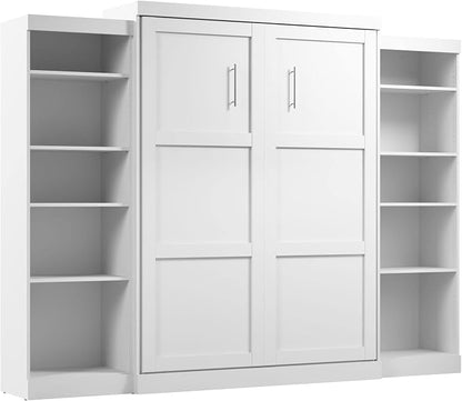 Bestar Pur Queen Murphy Bed and 2 Shelving Units, 115-inch Space-Saving Sleeping Arrangement with Storage in White