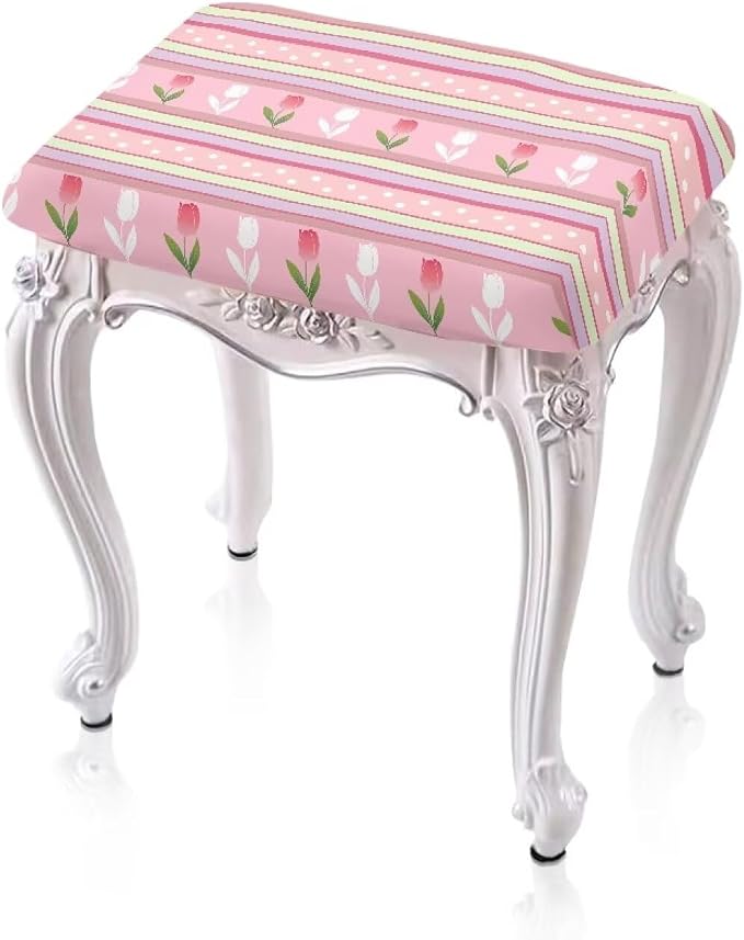 Easter Tulip Bar Stool Covers Rectangle Set of 2 Stretch Barstool Seat Covers Bar Stool Chair Covers Rectangle Removable Bar Stool Seat Covers Bench Covers Slipcover Vanity Chair Cover Pink