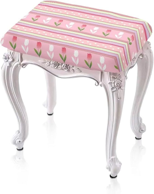 Easter Tulip Bar Stool Covers Rectangle Set of 2 Stretch Barstool Seat Covers Bar Stool Chair Covers Rectangle Removable Bar Stool Seat Covers Bench Covers Slipcover Vanity Chair Cover Pink