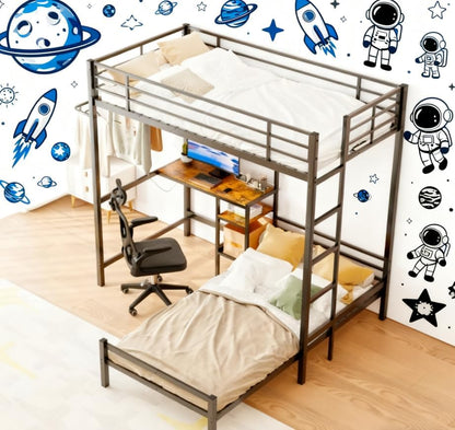 Bellemave Twin Over Twin bunk beds with Desk, loft Bed with Desk and Shelves Drawer, Twin Metal Bunk Beds with Storage, Black