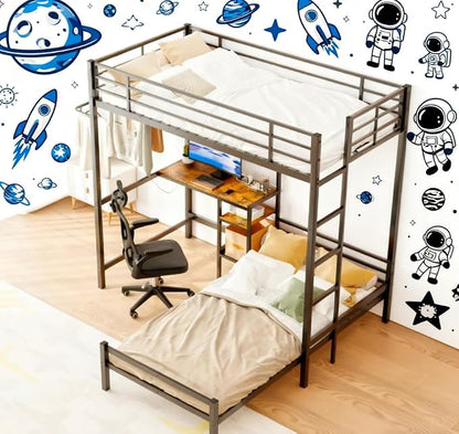Bellemave Twin Over Twin bunk beds with Desk, loft Bed with Desk and Shelves Drawer, Twin Metal Bunk Beds with Storage, Black
