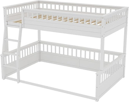 RUNNA Solid Wood Bunk Bed with Ladder, Guardrails & Detachable Design | Solid wood bunk bed, ladder, Guardrails, detachable split design, kids teens bedroom, no box spring