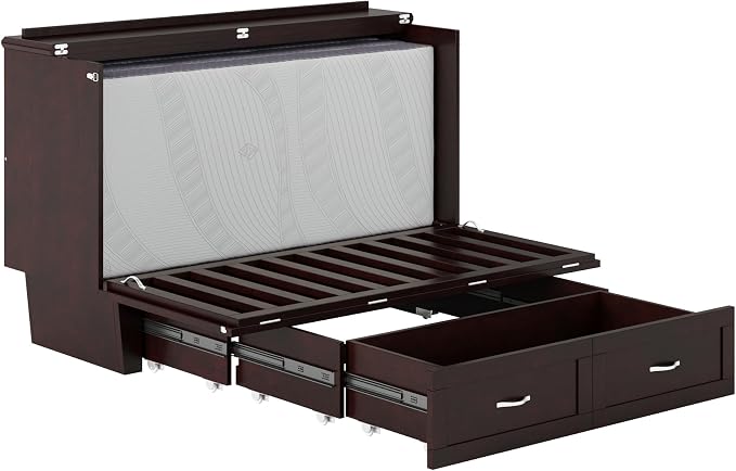 AFI, Monroe Queen Murphy Bed Chest with 6" Mattress, Storage Drawer & Built-in USB Charger, Espresso
