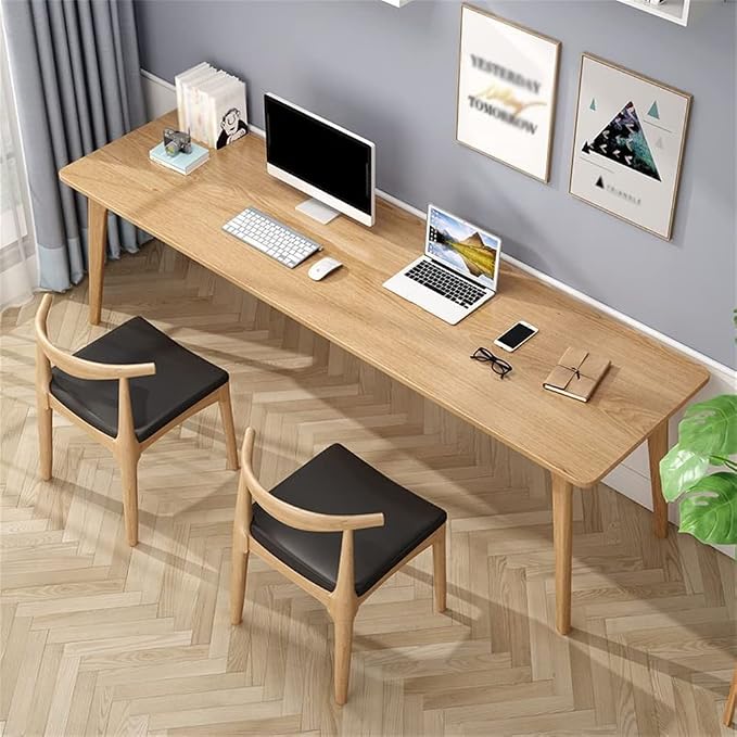 LAKIQ Pine Solid Wood Writing Desk Modern Rectangular Home Office Working Table Desktop Computer Desk Home Writing Table for Small Space-Table Only (Natural,71" L x 20" W x 30" H)