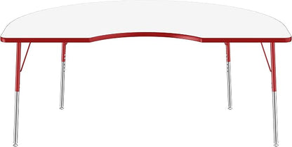 FDP Dry-Erase Kidney Activity School and Office Table (48 x 72 inch), Standard Legs with Swivel Glides for Collaborative Spaces, Adjustable Height 19-30 inches - Whiteboard Top, Red Edge and Red Legs