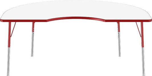 FDP Dry-Erase Kidney Activity School and Office Table (48 x 72 inch), Standard Legs with Swivel Glides for Collaborative Spaces, Adjustable Height 19-30 inches - Whiteboard Top, Red Edge and Red Legs