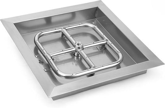 Onlyfire 12 Inch Square Fire Pit Burner Pan with Square Burner Ring – 304 Stainless Steel Drop-in Gas Fire Pit Insert for Natural Gas & Propane, 88,000 BTU, Square Flame Pattern for DIY Fire Table