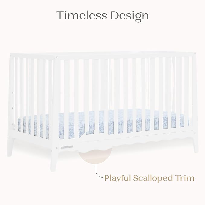Delta Children Lulu 5-in-1 Convertible Crib, Converts to Toddler Bed, Daybed, Sofa & Full-Size Bed, Greenguard Gold Certified, Fits Standard Crib Mattress, 3 Mattress Heights for Baby,Bianca White
