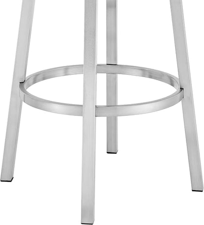 Armen Living Madrid 30" Seat Height Swivel Modern Blue Faux Leather and Brushed Stainless Steel Bar Stool for Kitchen Island Counter