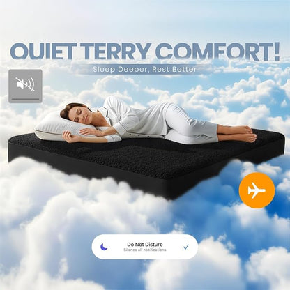 Queen Size Mattress Protector Waterproof, Premium 200 GSM Terry Mattress Cover, Soft & Breathable Bed Cover, Fitted Sheet Style Stretchable Deep Pockets 17" by Utopia Bedding (Black)